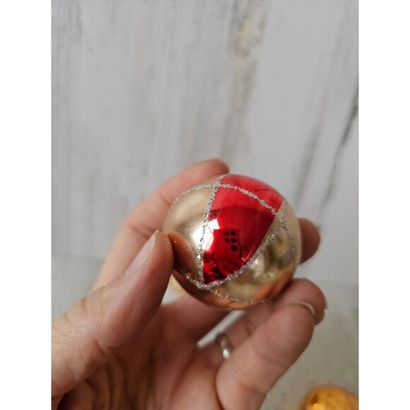 Vintage copper gold indent mini ball Mercury glass glitter ornament unique Xmas - Picture 9 of 16